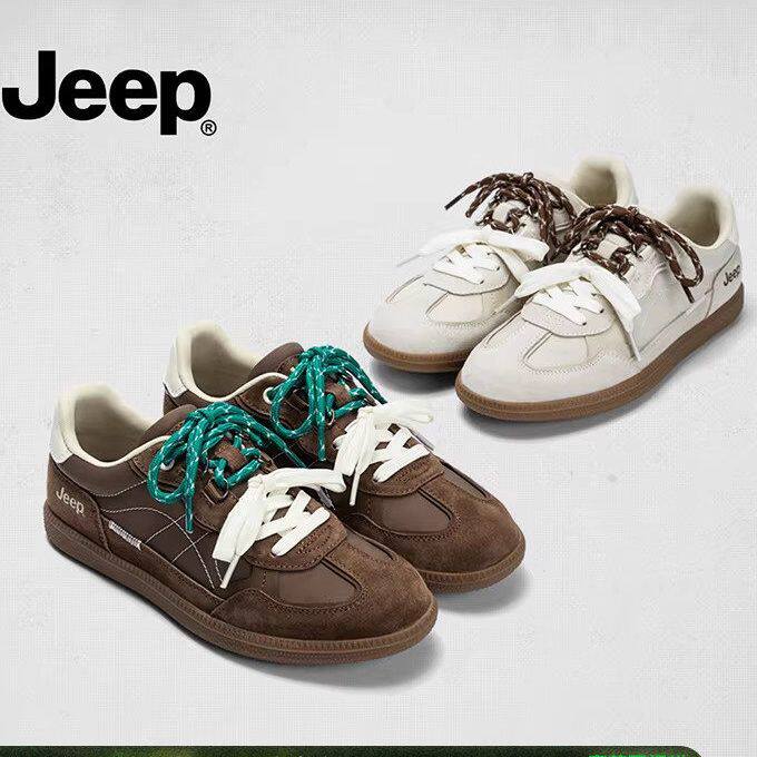 jeep复古棕色德训鞋子女2026新款春季轻便软底百搭通勤运动休闲鞋