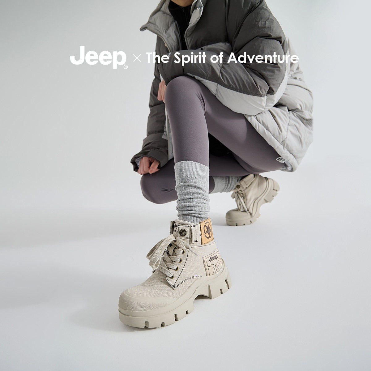 jeep女鞋复古厚底马丁靴2025秋冬新款工装高帮帆布鞋登山运动短靴