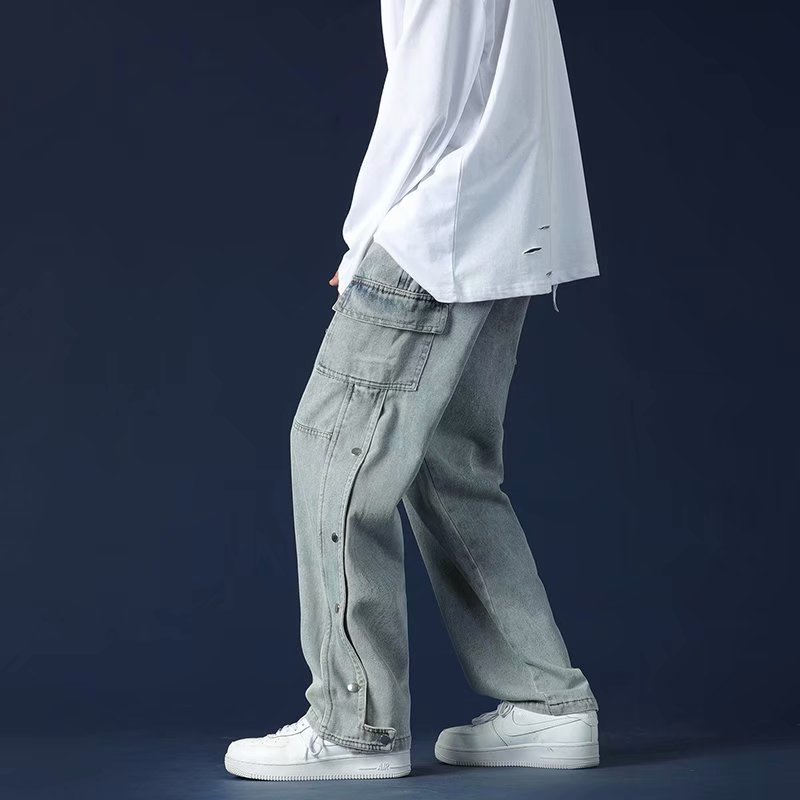 男士牛仔裤休闲宽松潮流牌百搭工装直筒拍扣裤子K0272-P55,男装牛仔裤,星座308B-1