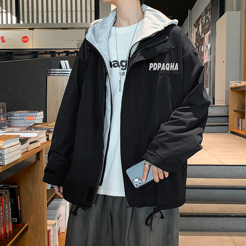 假两件夹克男宽松连帽外套ins潮流百搭时尚休闲上衣JK0266-P60,男装夹克,星座308B-1