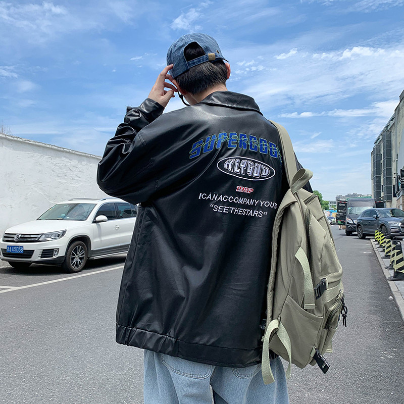 皮衣男飞行服帅气印花夹克2023新款复古春秋pu皮外套JK03112-P70,男装夹克,星座308B-1