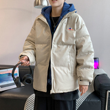 假两件棉衣男冬季宽松PU皮百搭连帽棉服港风棉袄外套MY035-P95，男装棉衣，星座308B-1