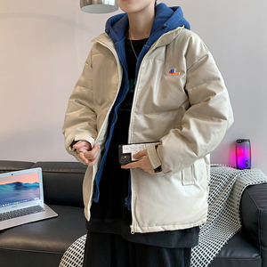 假两件棉衣男冬季宽松PU皮百搭连帽棉服港风棉袄外套MY035-P95图片