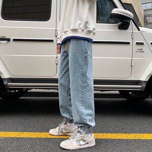 束脚牛仔裤男潮牌宽松阔腿九分裤ins韩版潮流老爹长裤N0283-P40图片