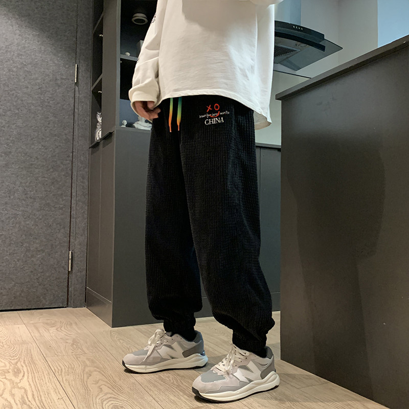 刺绣华夫格束脚休闲裤春季ins潮流宽松学生裤子K016-P38,女装休闲裤,星座308B-1