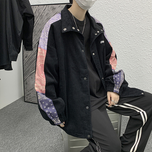 灯芯绒刺绣腰果花拼接立领外套韩版宽松bf风棒球服学生JK0108-P60
