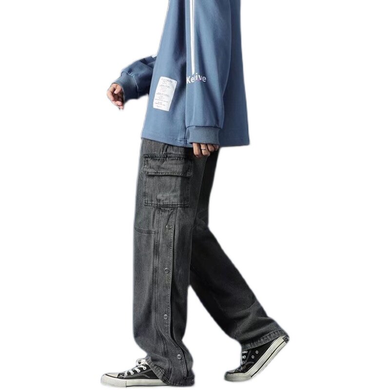 男士牛仔裤休闲宽松潮流牌百搭工装直筒拍扣裤子K0272-P55,男装牛仔裤,星座308B-1