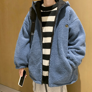 双面穿港风男连帽宽松羊羔绒情侣棉衣外套MY059-P82图片