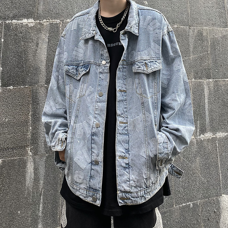 复古下摆撕边浅蓝色牛仔外套春夏季韩版宽松衬衣JK0823-P65,男装夹克,星座308B-1