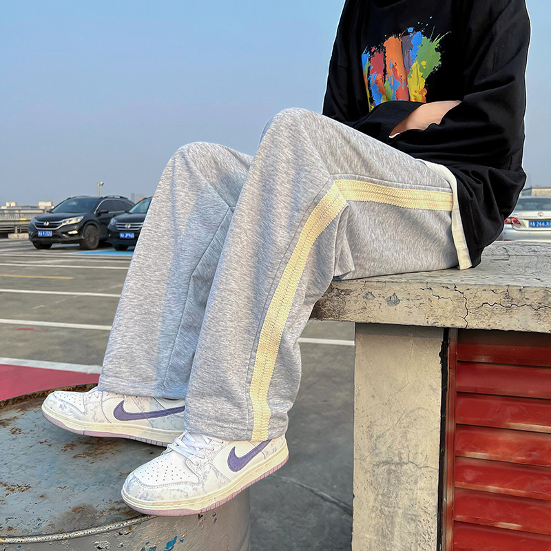 春季新款侧边手工编织抽绳卫裤男宽松直筒垂感阔腿裤大码K014-P35,男装休闲裤,星座308B-1