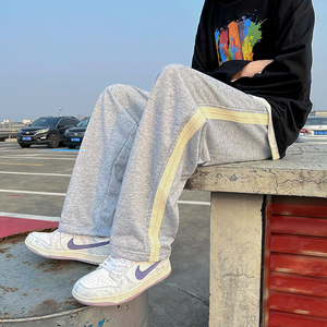 春季新款侧边手工编织抽绳卫裤男宽松直筒垂感阔腿裤大码K014-P35图片