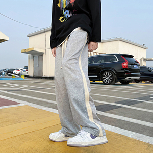 春季新款侧边手工编织抽绳卫裤男宽松直筒垂感阔腿裤大码K014-P35图片
