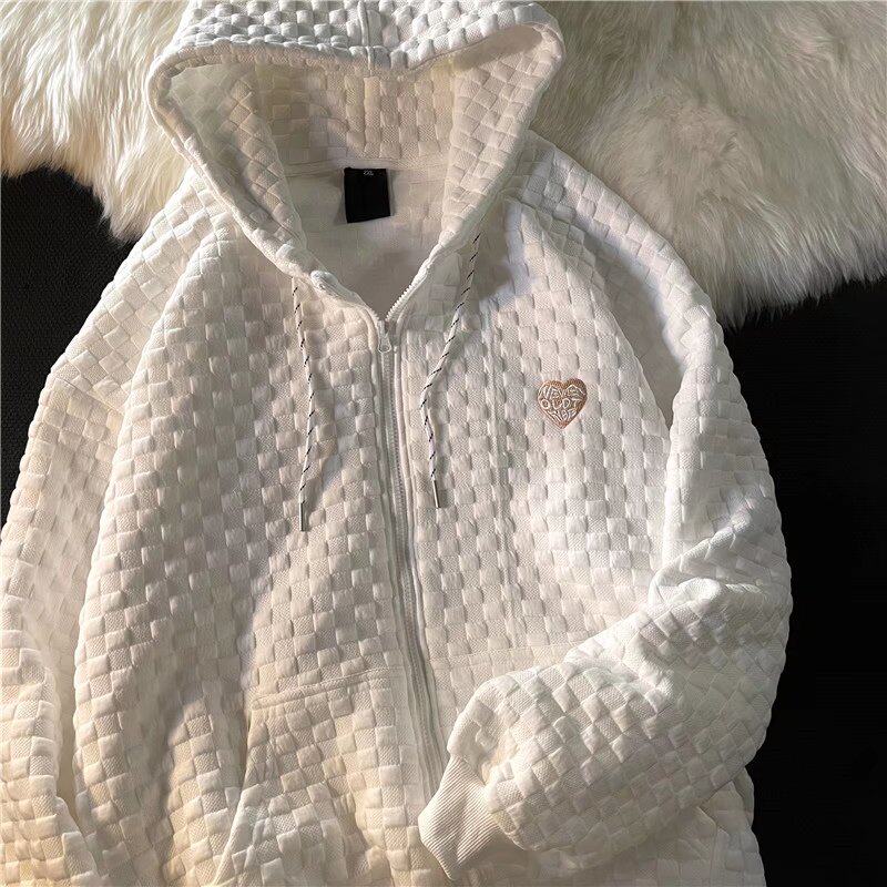华夫格ins卫衣男女秋韩版情侣宽松上衣拉链开衫外套WY07-P35图片