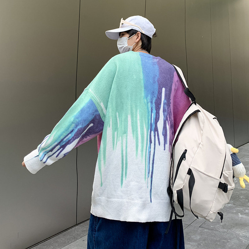 羊毛针织衫男女超火的情侣装新款秋冬网红慵懒扎染毛衣MY044-P45图片