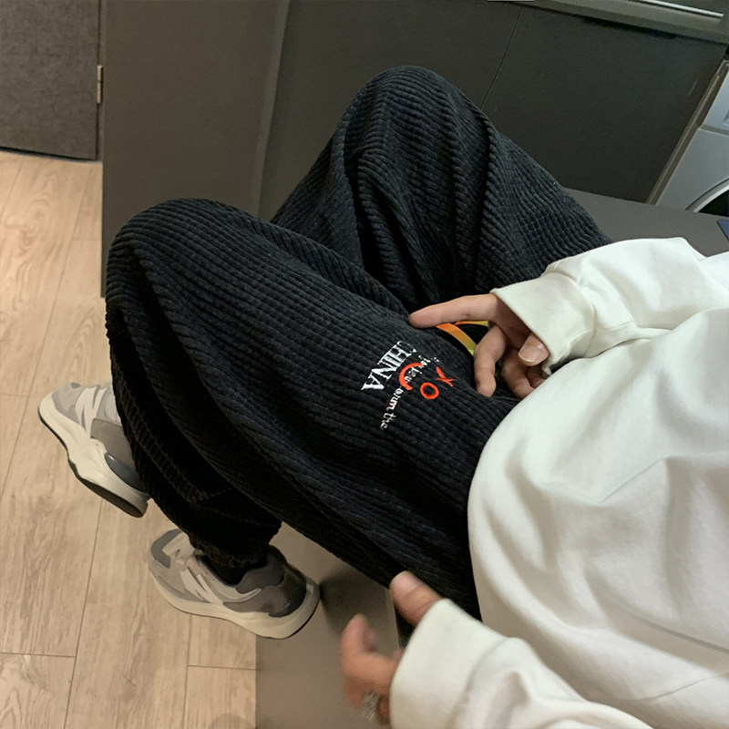 刺绣华夫格束脚休闲裤春季ins潮流宽松学生裤子K016-P38,男装休闲裤,星座308B-1
