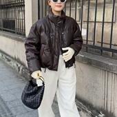 宽松PU蛋白皮衣羽绒服女短款 2025冬季 新款 加厚保暖白鸭绒外套潮