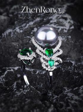 新款欧美轻奢仿大溪地黑珍珠戒指