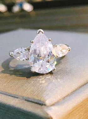 小众设计仿真莫桑石夸张中指订婚