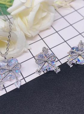 网红超仙蝴蝶结丝带科技钻项链