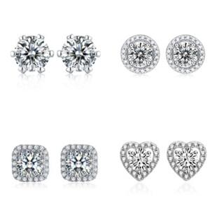 仿真钻石耳钉女ins爱心S925纯银针微镶六爪高碳钻耳环耳饰