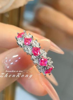 轻奢小众马眼培育鸽血红宝石戒指