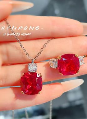 时尚轻奢红刚玉套装高碳钻摩根石