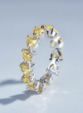 臻荣新款心形黄钻人造高碳钻戒