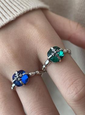 纯白铜复古彩色锆石陆沉戒指女