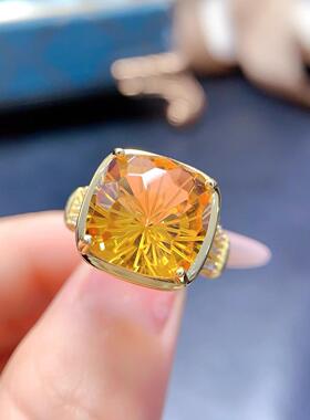 新款时尚气质黄水晶烟花切戒指