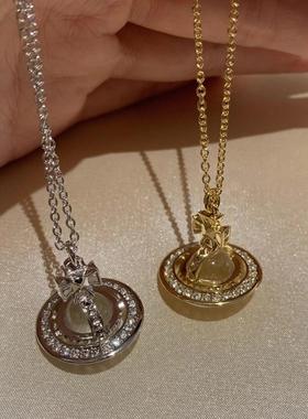 VW西家同款微镶满钻立体土星项链