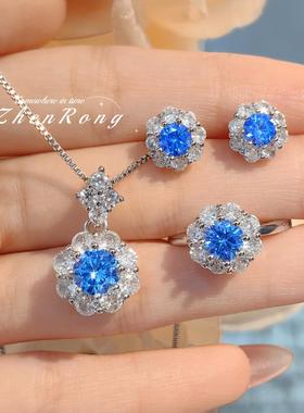 时尚轻奢花苞款彩宝套装高碳钻