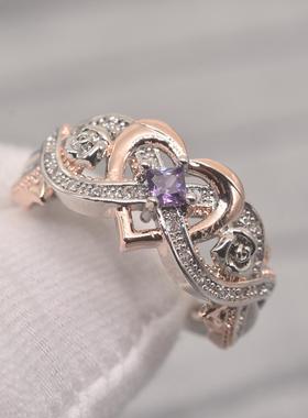 臻荣wish新款玫瑰花公主方钻戒指