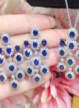 新款奢华蓝钻长款耳钉耳坠高级