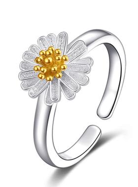 臻荣白铜镀银戒指尾戒女小雏菊