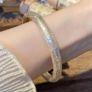 白铜描金大吉言招财猫平安喜乐闭口国风手镯女手饰手环镯子款