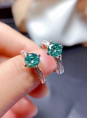 淘宝新款四爪蓝绿色高碳钻戒指