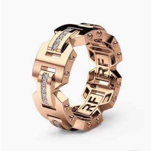 臻荣wish新款创意镀925银镶钻戒指 欧美14k玫瑰金订婚指环男女款