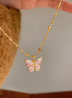 轻奢气质超仙蝴蝶镶钻拉丝吊坠