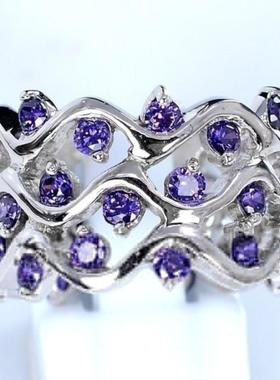 臻荣wish新款镶嵌紫水晶锆石戒指