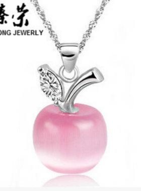 铜镀银项链女短款锁骨苹果猫眼石