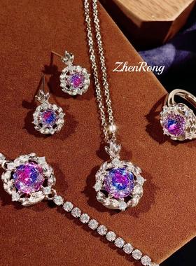 复古拉丝八角千禧玫瑰切吊坠项链