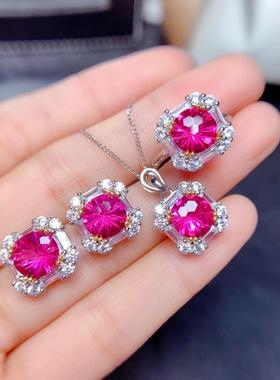 网红引流款仿天然粉托帕石套装