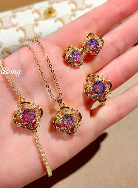 新中式彩宝八角千禧玫瑰切吊坠