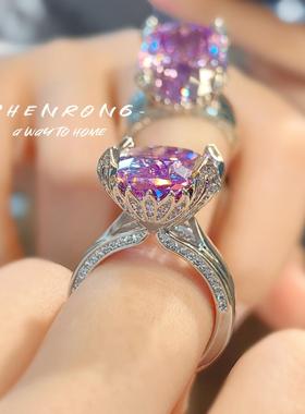 爆款满钻莲花戒指紫锂辉高碳钻