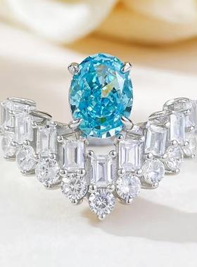 精工海蓝锆冰花切戒指轻奢高级