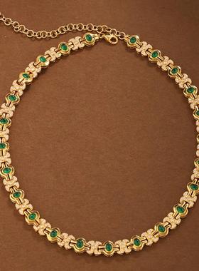 vintage中古法式仿真祖母绿项链