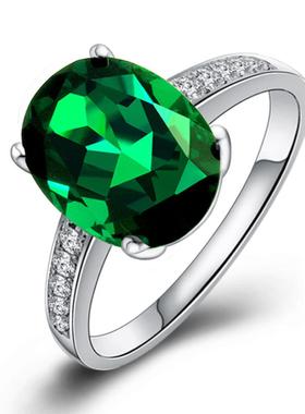 臻荣祖母绿戒指镀925银彩宝克拉