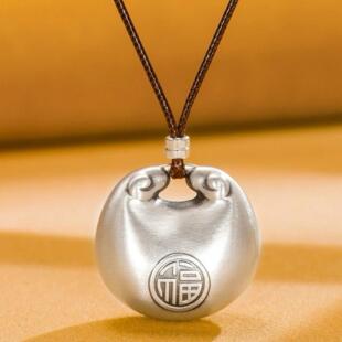 小胖福秤砣福袋银坨子如意平安锁毛衣链长款情侣项链吊坠配饰女士