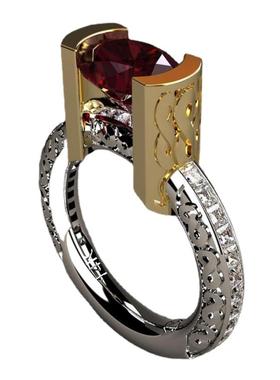 臻荣欧美外贸饰品仿真红宝石钻戒