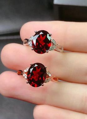仿天然石榴石戒指女ins潮小众